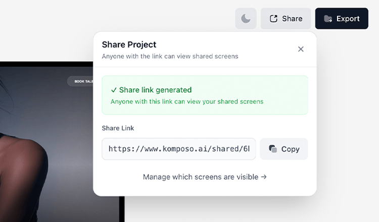 Agency sharing mockups with clients via sharing link