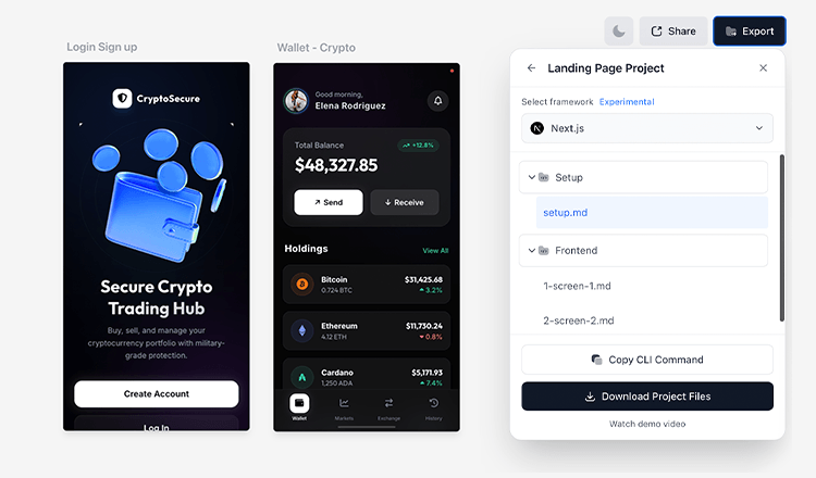 Exporting mobile app mockups to production-ready code