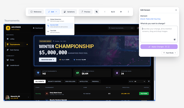 Customizing SaaS website design components with AI builder